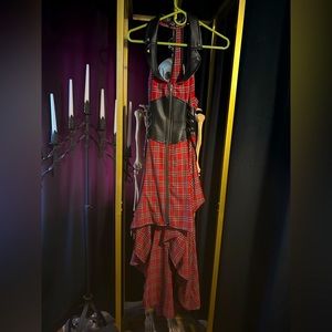 Vintage lip service “punk and disorderly” moto ball gown red plaid goth dress